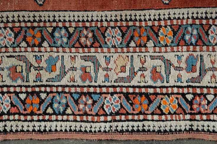 Alte Teppichgalerie mit stärkeren Alters- und Gebrauchsspuren, Schäden; ca. 102 x 372 cm, hellbraun - Bild 3 aus 9