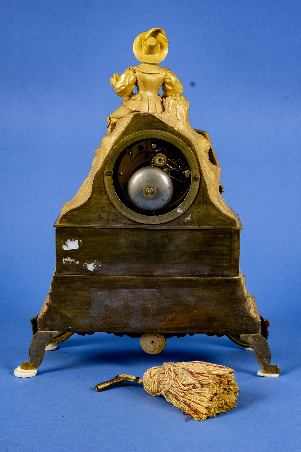 Feine antike Pendule, matt- und glanzvergoldetes Messinggehäuse, Frankreich um 1890; die Uhr von si - Image 9 of 17