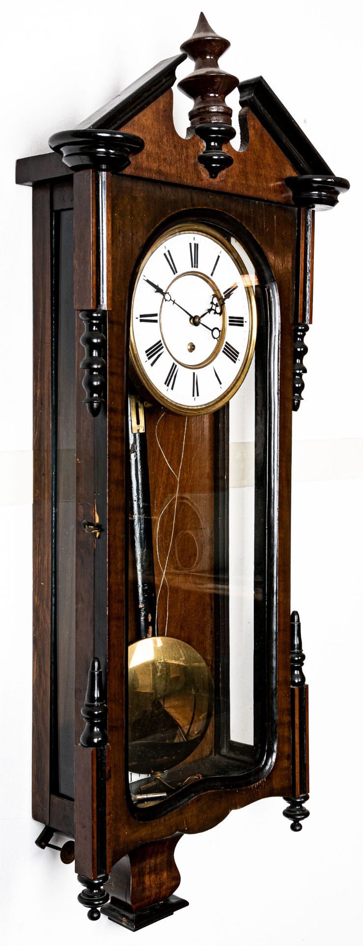 Antike eingewichtige Wanduhr, sogenannter Regulator, ungeprüftes Uhrwerk, Nussbaumgehäuse, um 1900/ - Image 2 of 7