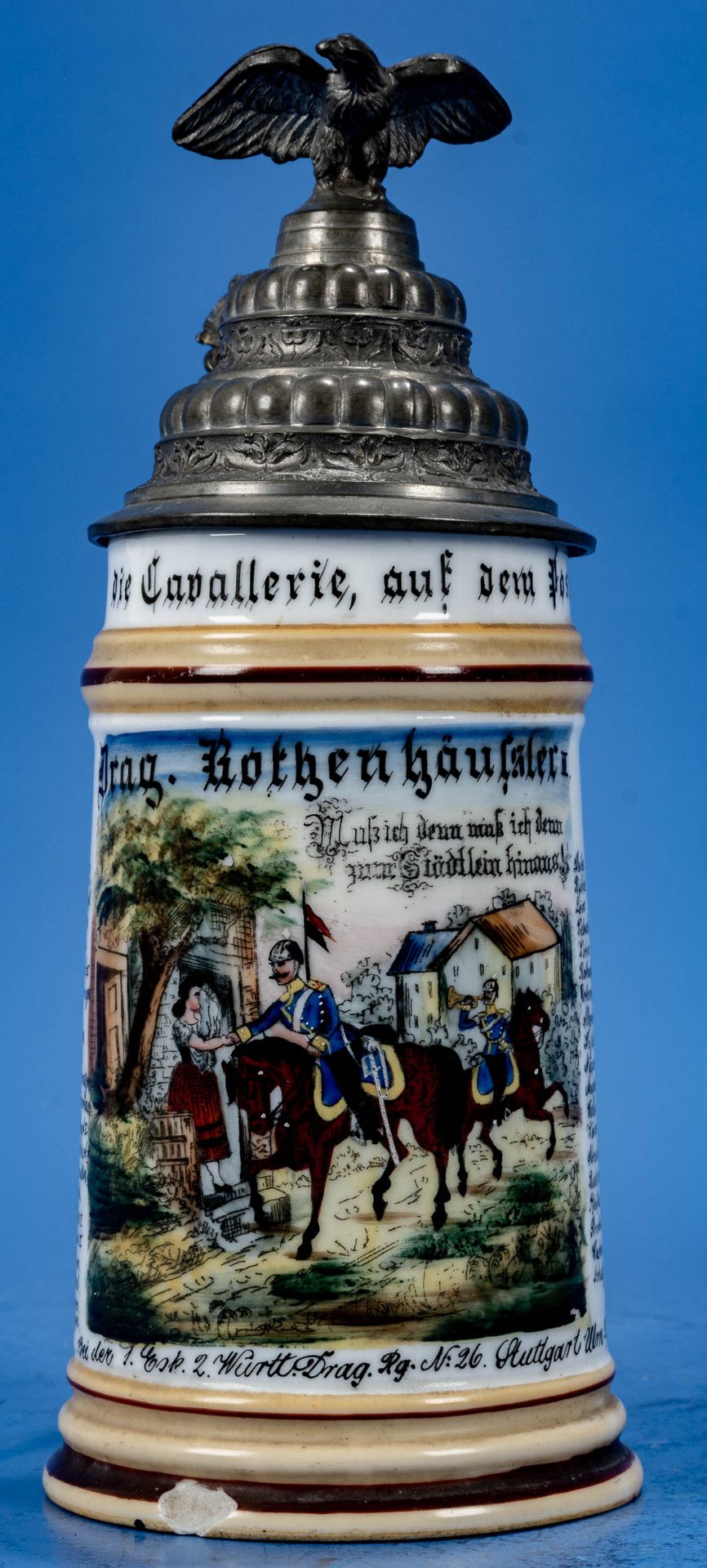 2 antike Reservistenkrüge der Gebrüder Rothenhäusler, 1 x bez.: "Kanonendonner ist unser Gruß", pol - Image 7 of 18