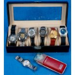 7teilige Uhrensammlung, u. a. der Marke Swatch; versch. Alter, Größen, Materialien, Hersteller, Wer