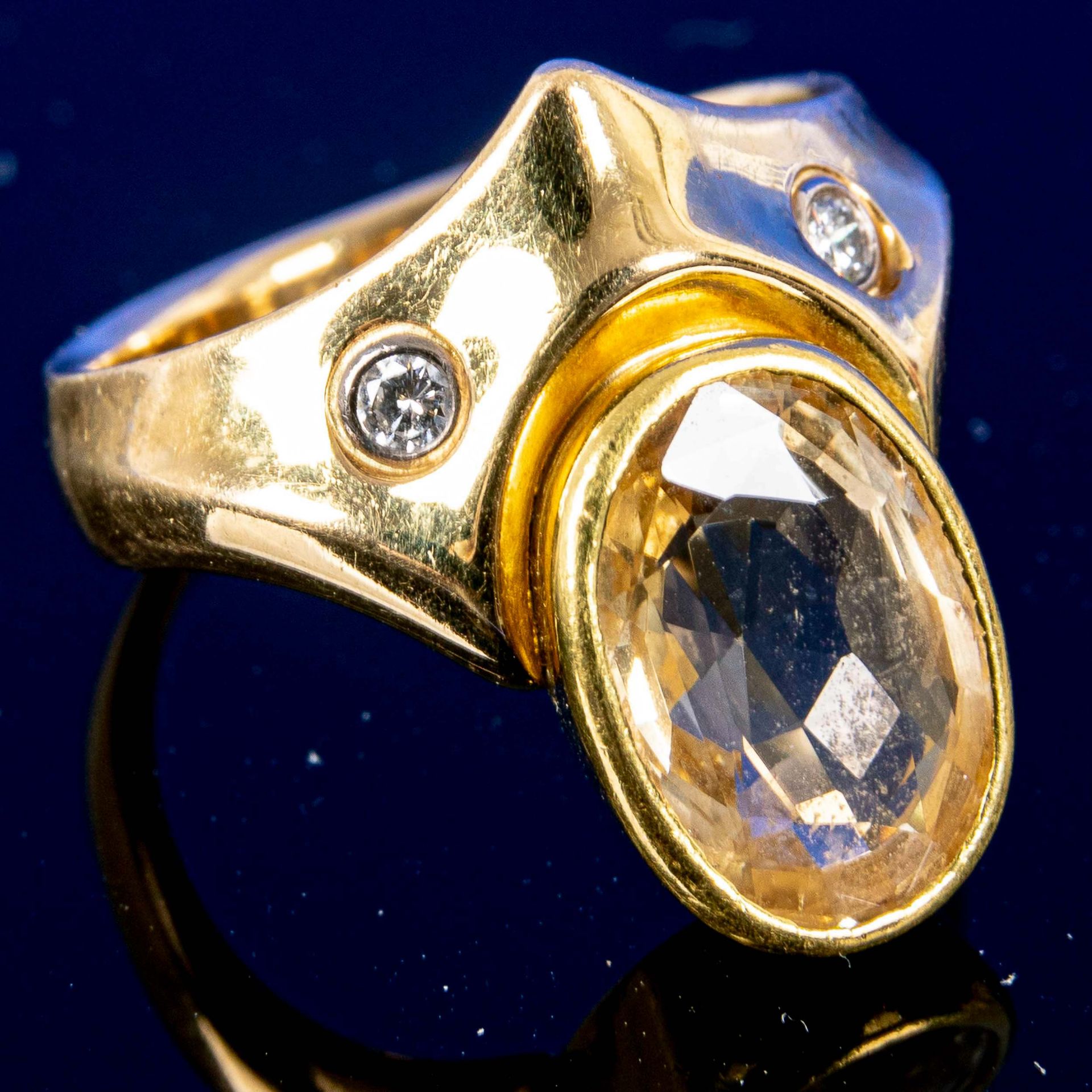 Extravaganter 18 K Damenring mit 2 einzeln gefassten Diamanten im Brillantschliff und großem Citrin - Image 7 of 8