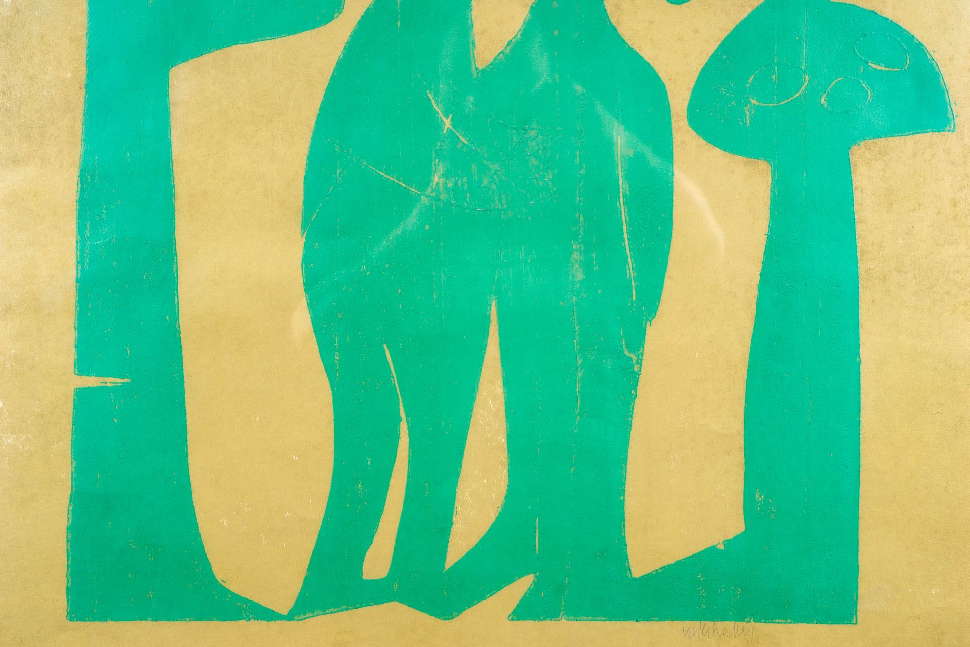 "Umschlungenes Paar" - hinter Glas gerahmter farbiger Holzschnitt auf Papier, lichtes Blattmaß ca. - Image 4 of 5