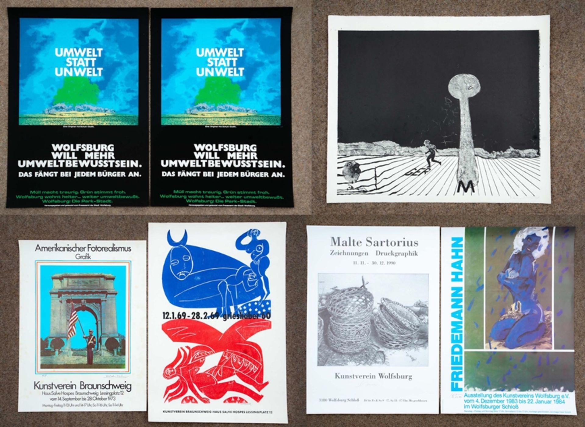 7teilige Sammlung von Künstlern handsignierte (Ausstellungs)Plakate, entstanden zwischen 1969 und 1