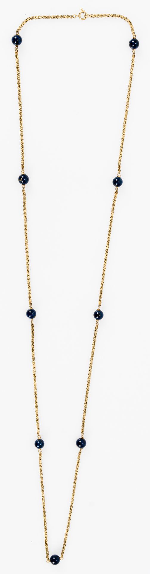 Elegante Halskette, ca. 80 cm lange, zarte 585er Gelbgold Gliederkette, von insgesamt 9 Lapislazuli - Image 3 of 4