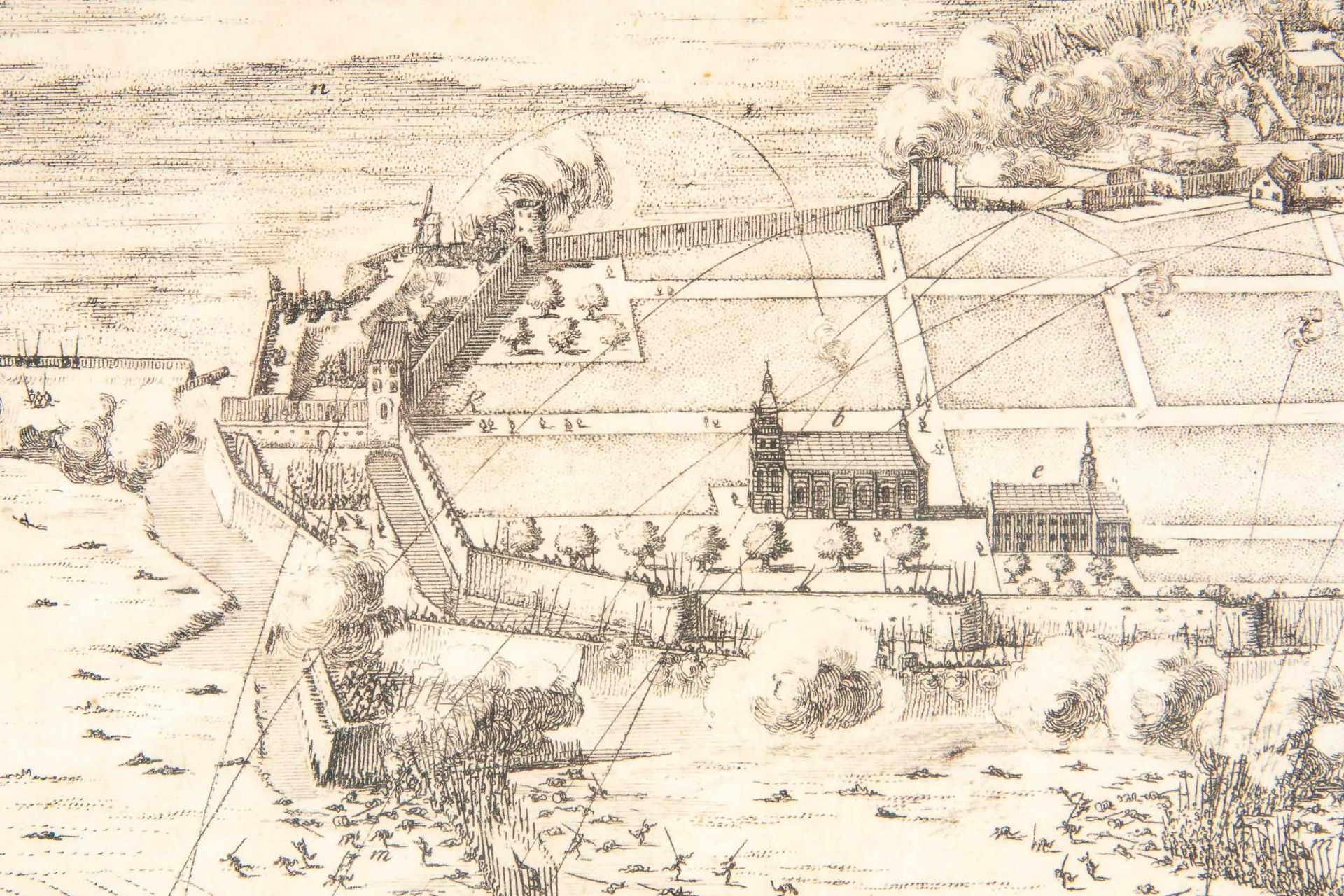 "Ansicht von Greifswald" (GRYESWALD AE), gestochen von Willem Swidde Holmia aus dem Jahre 1688; hin - Image 9 of 11