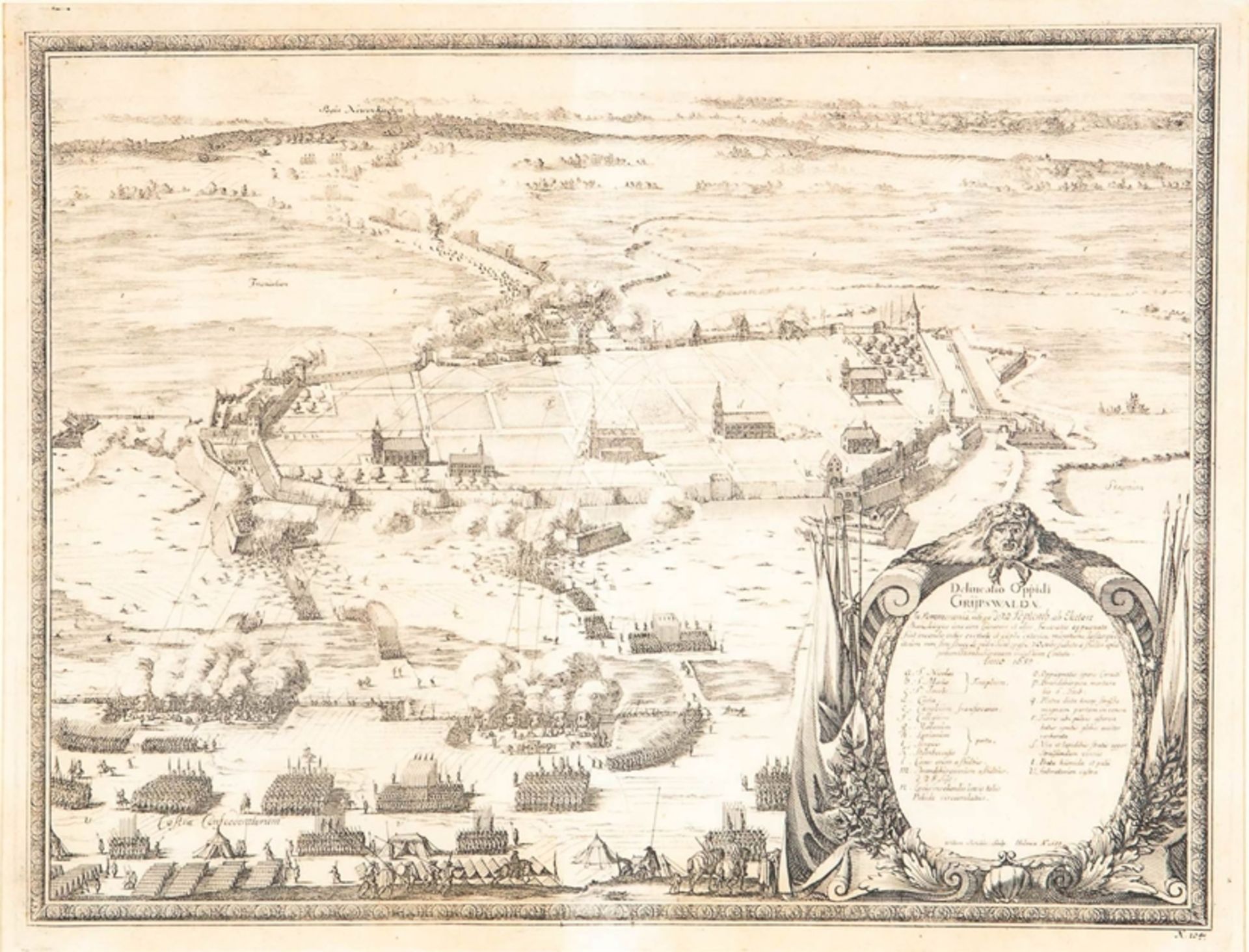 "Ansicht von Greifswald" (GRYESWALD AE), gestochen von Willem Swidde Holmia aus dem Jahre 1688; hin - Image 2 of 11