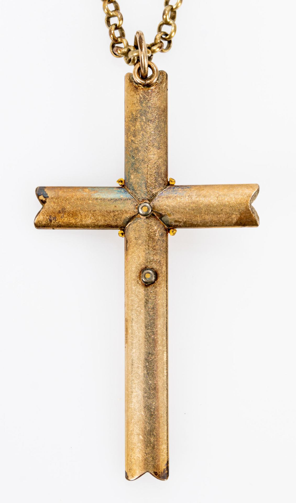 Gliederhalskette mit Kreuzanhänger (Länge ca. 51 mm), Kettenlänge ca. 40 cm, vergoldete Metalle. - Image 3 of 3