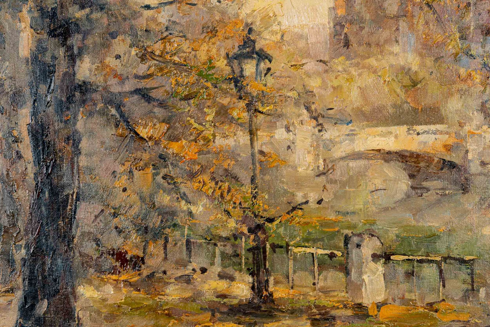 Herbstliches Paris mit Notre Dame im Hintergrund; Gemälde Öl auf Leinwand, ca. 70 x 80 cm, unten re - Image 6 of 9