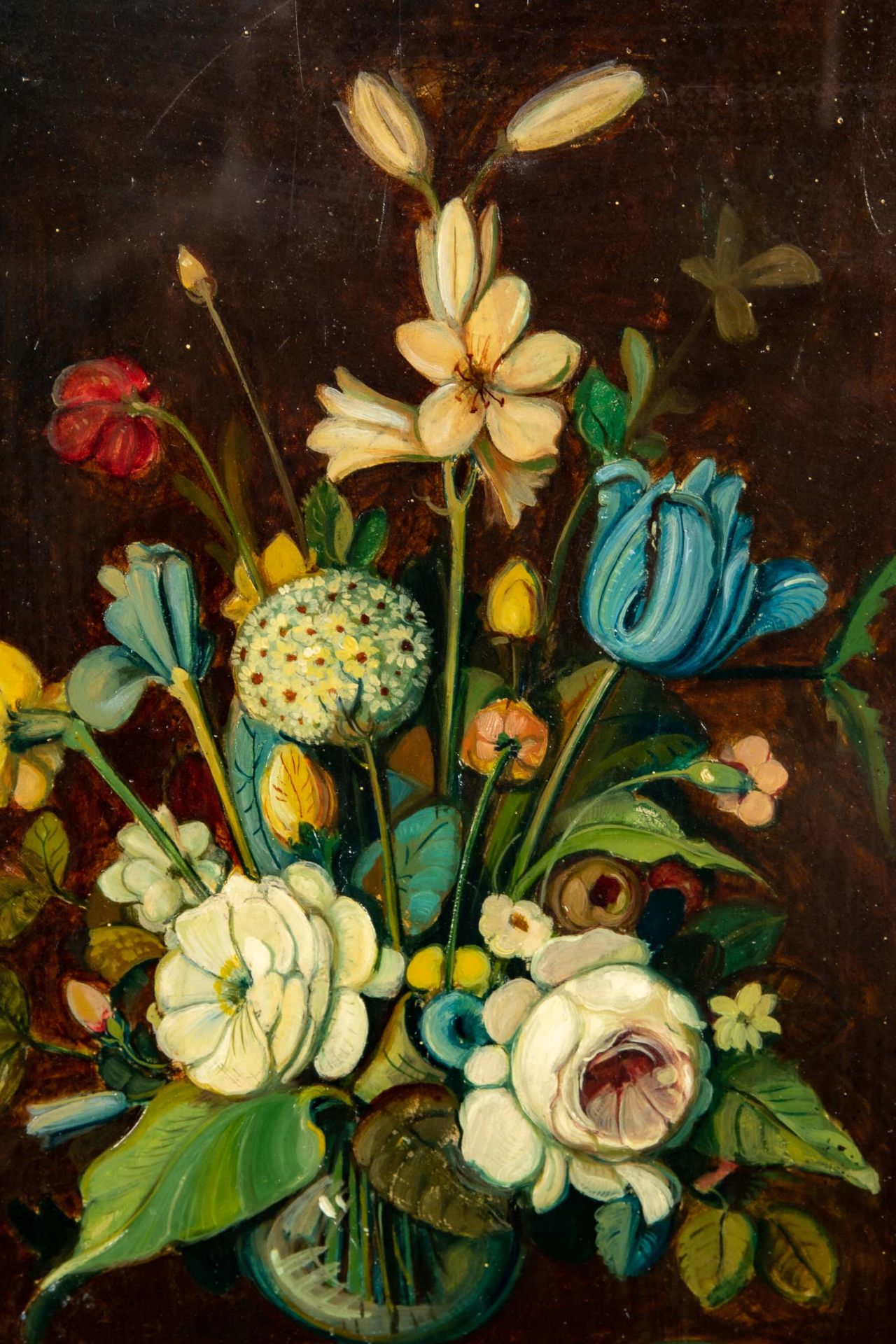Dekoratives Blumenstilleben, Öl auf Holztafel, ca. 28,5 x 20 cm, hinter Glas gerahmt, unsignierte B - Image 3 of 4
