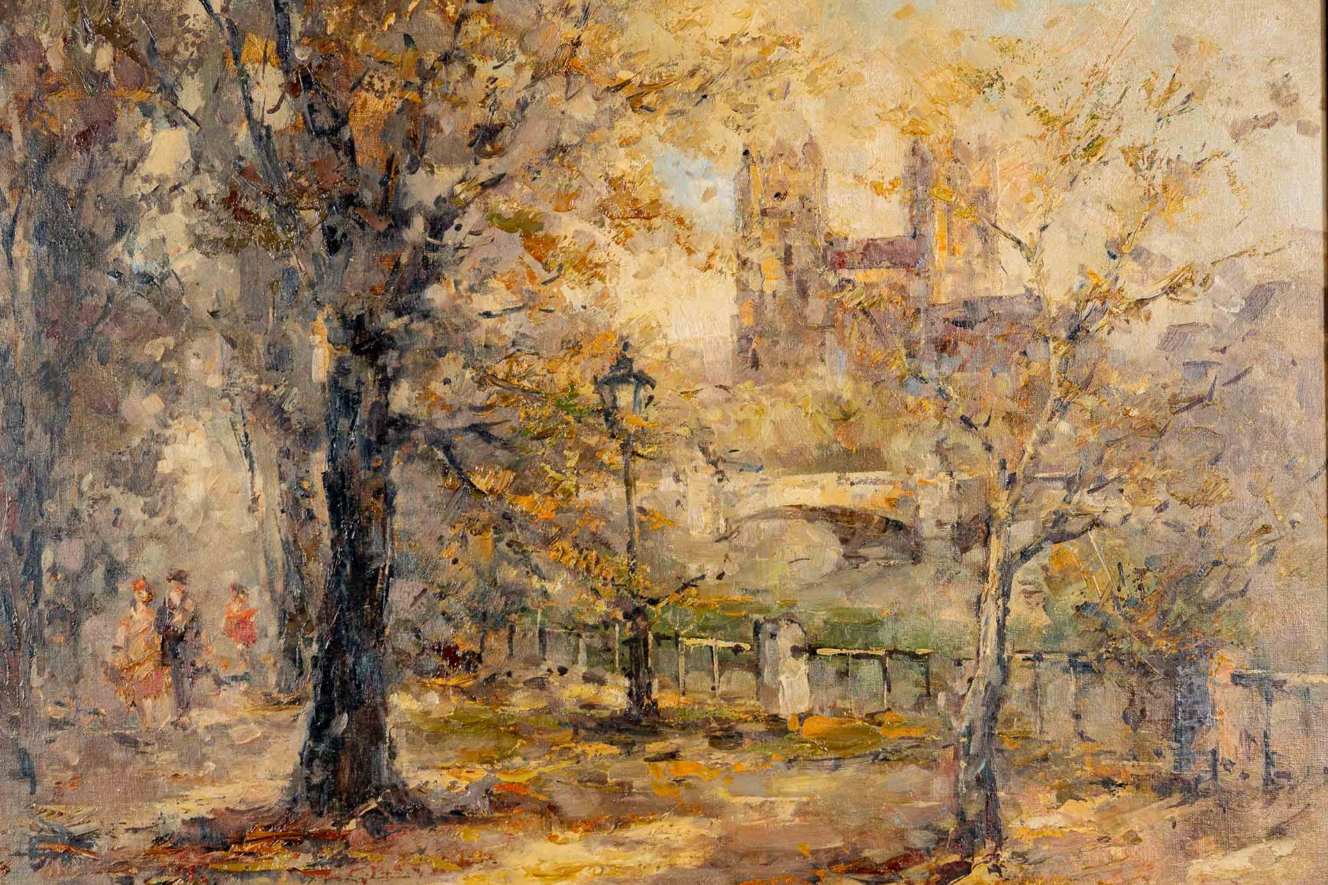 Herbstliches Paris mit Notre Dame im Hintergrund; Gemälde Öl auf Leinwand, ca. 70 x 80 cm, unten re - Image 3 of 9