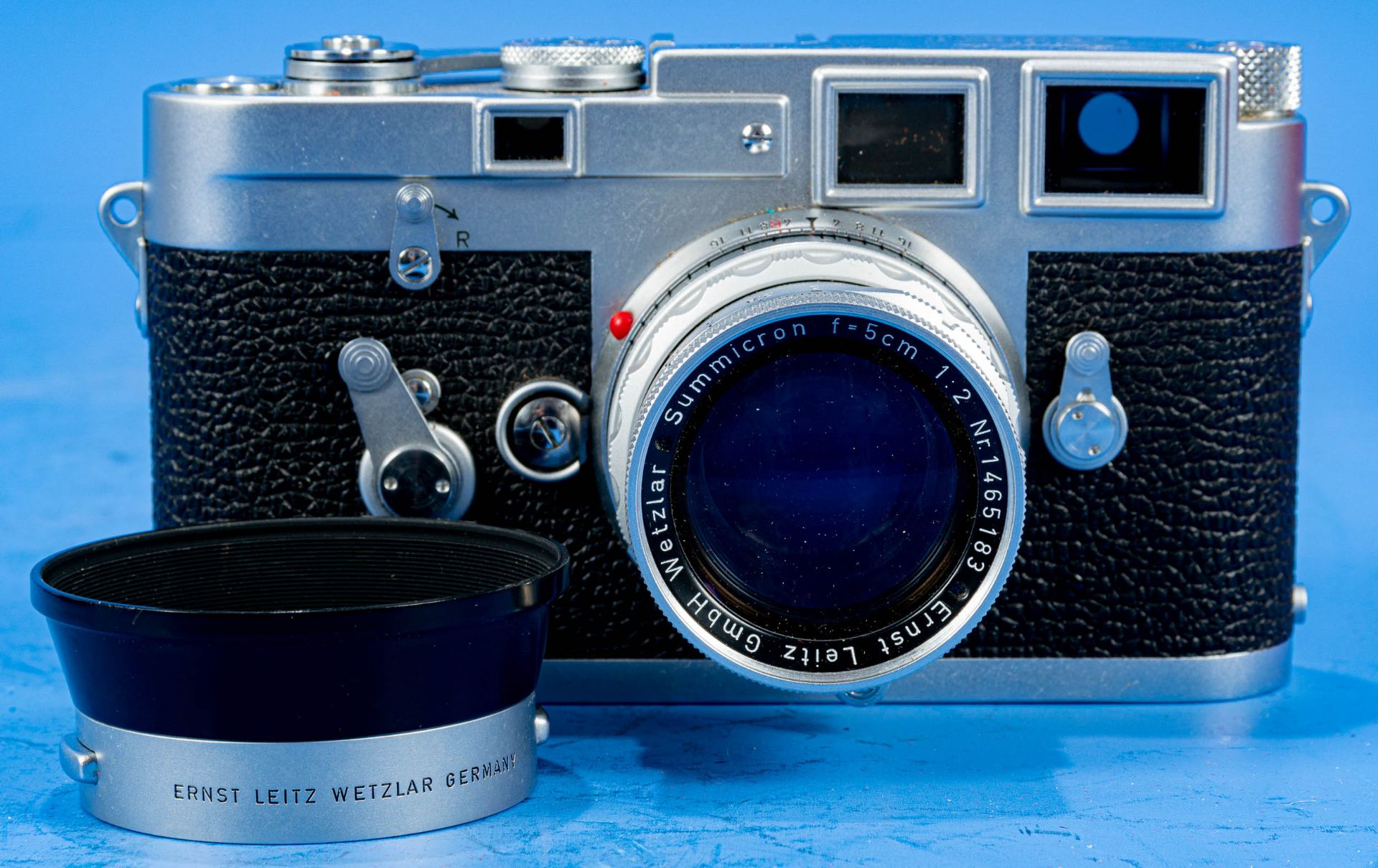 Frühe Leica M3 mit Summicron Objektiv Nr. 1465183 in orig. Box und Lederfutteral; klare Optik, Gehä - Bild 4 aus 16