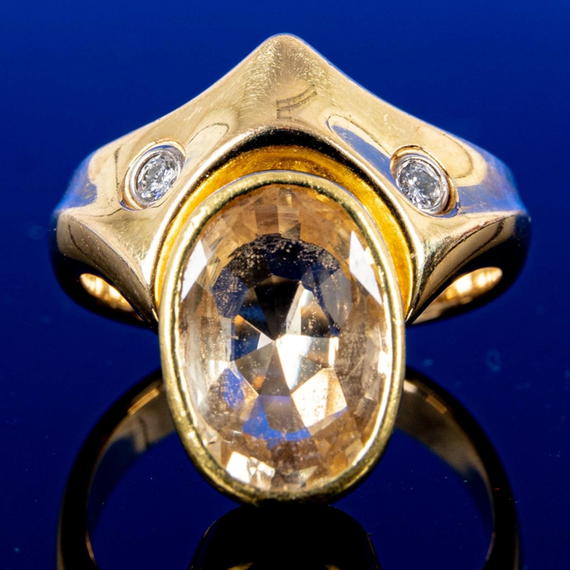 Extravaganter 18 K Damenring mit 2 einzeln gefassten Diamanten im Brillantschliff und großem Citrin - Image 6 of 8