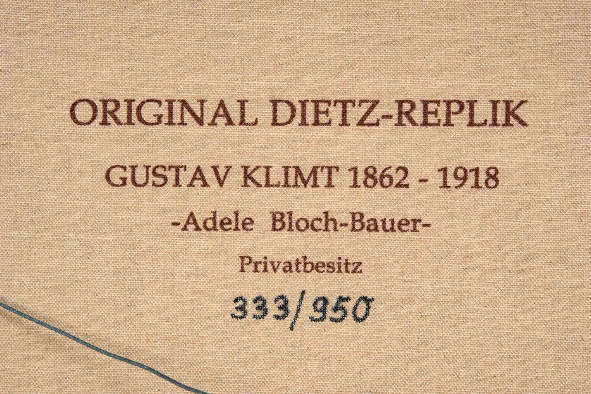 "Adele Bloch-Bauer" - Dietz Replik Nr. 333/950 Stück, nach Gustav KLIMT (1862 - 1918), Zertifikat u - Image 8 of 8