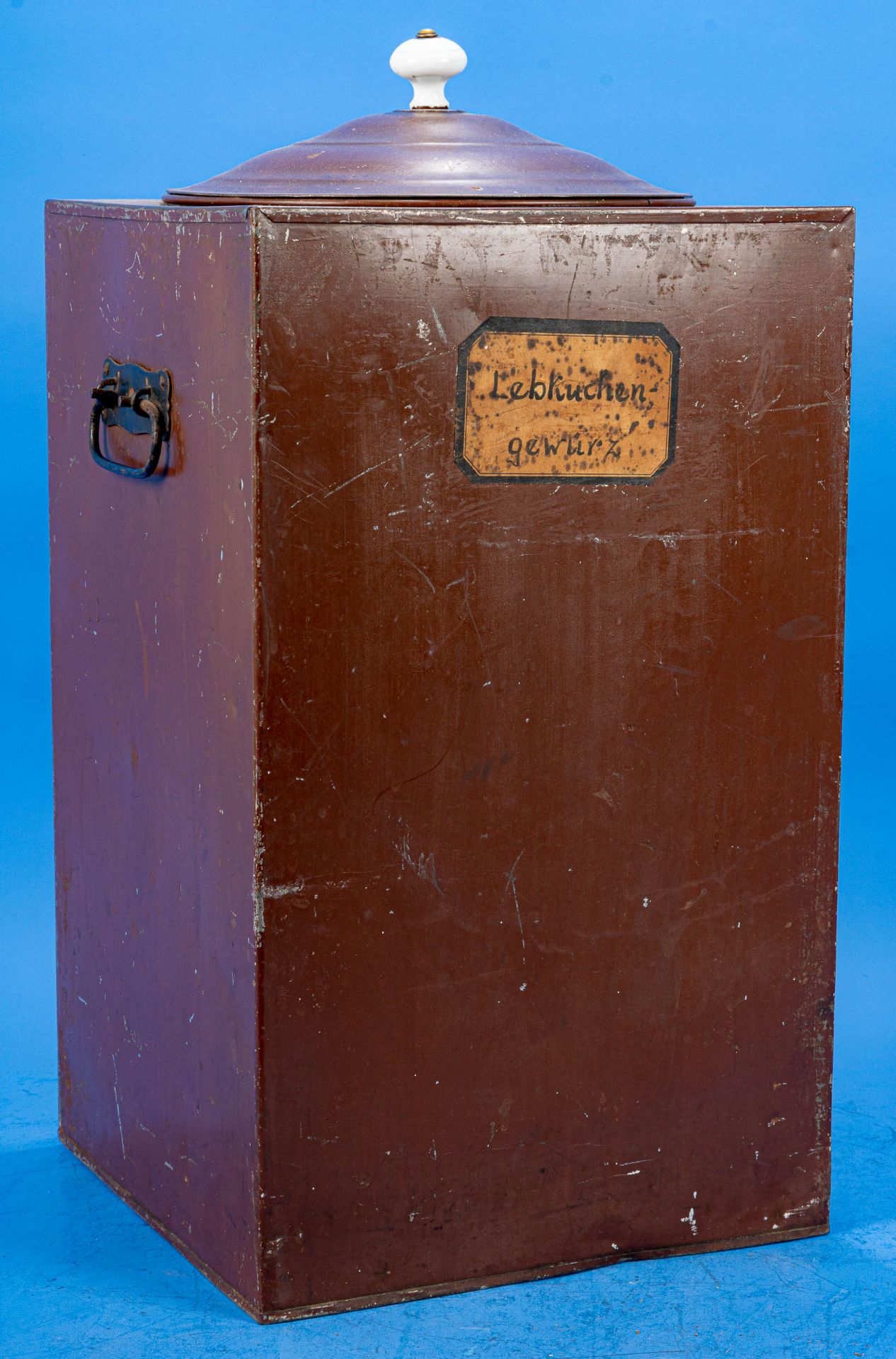 Antike "KAFFEEDOSE", rotbräunlich lackiertes Blech, in der Front bez.: "KAFFEE GROSS RÖSTEREI - "HE - Image 5 of 7