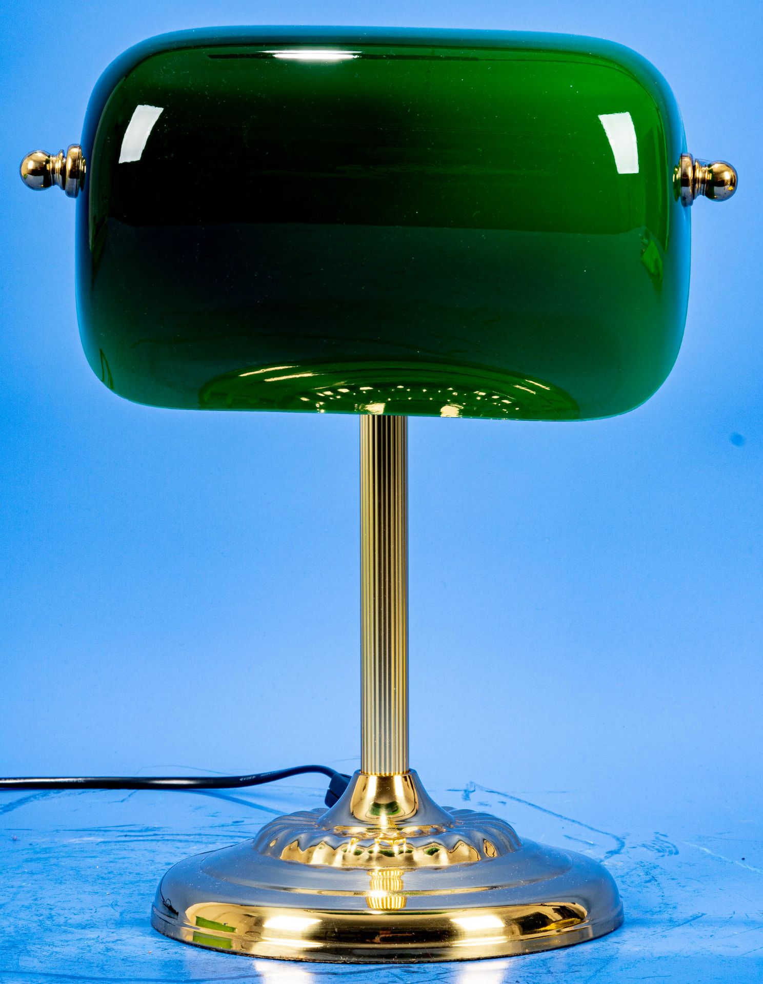 Klassische Schreibtischlampe nach englischem Vorbild, poliertes Messing mit beweglichem grünem Lamp - Bild 6 aus 7