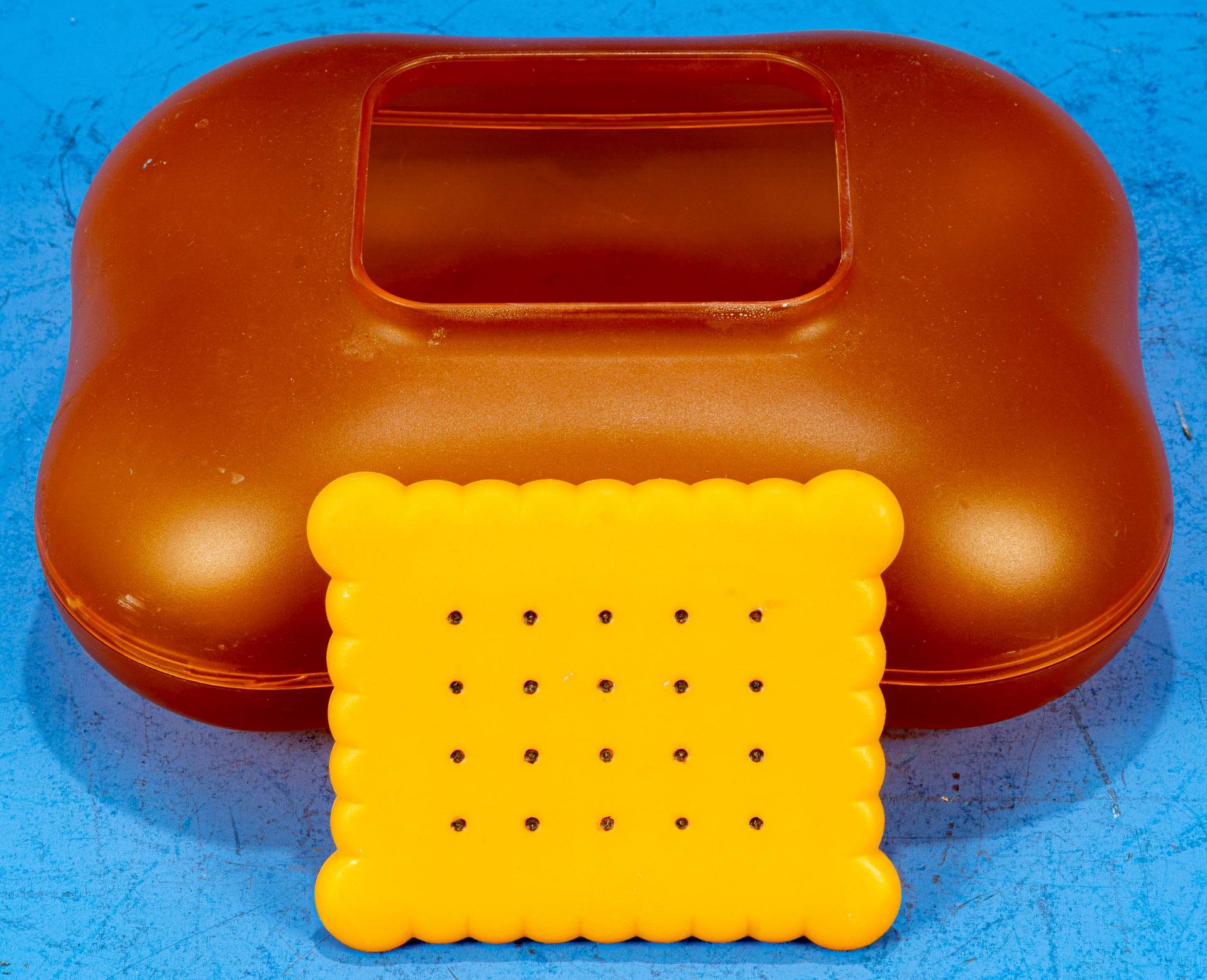 Orange-gelbe 3teilige Keksdose, Kunststoff, "Alessi"; Alters- und Gebrauchsspuren, ca. 11,5 cm, ca. - Bild 3 aus 4
