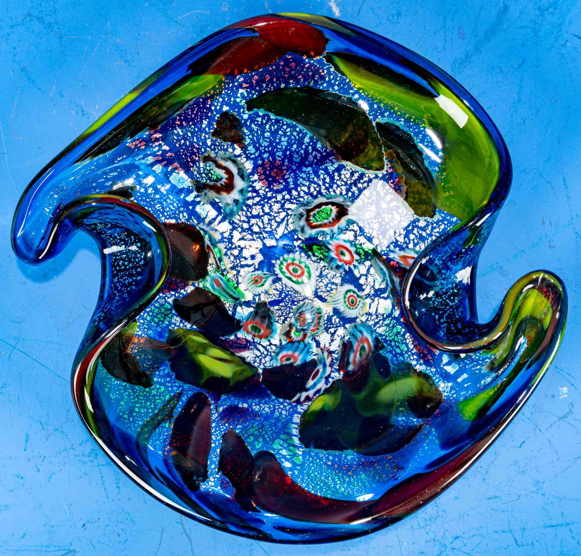 Dickwandige Ying und Yang-förmige Murano-Glasschale der 1960er/70er Jahre, polychrom durchwirktes, - Image 6 of 7