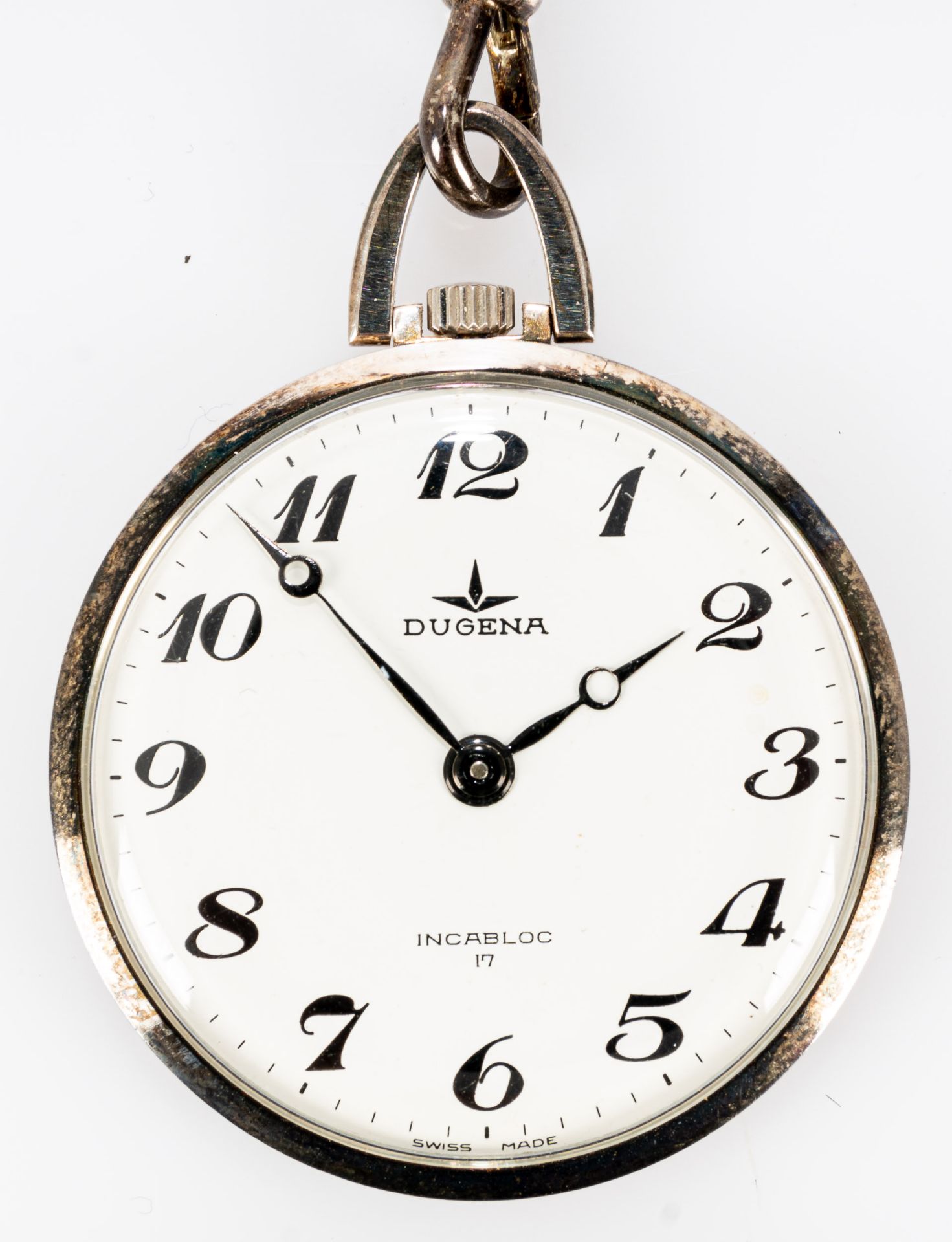 DUGENA-Frackuhr an silberfarbener Gliederkette, ungeprüftes mechanisches Uhrwerk, guter Erhalt, 2. - Image 3 of 4