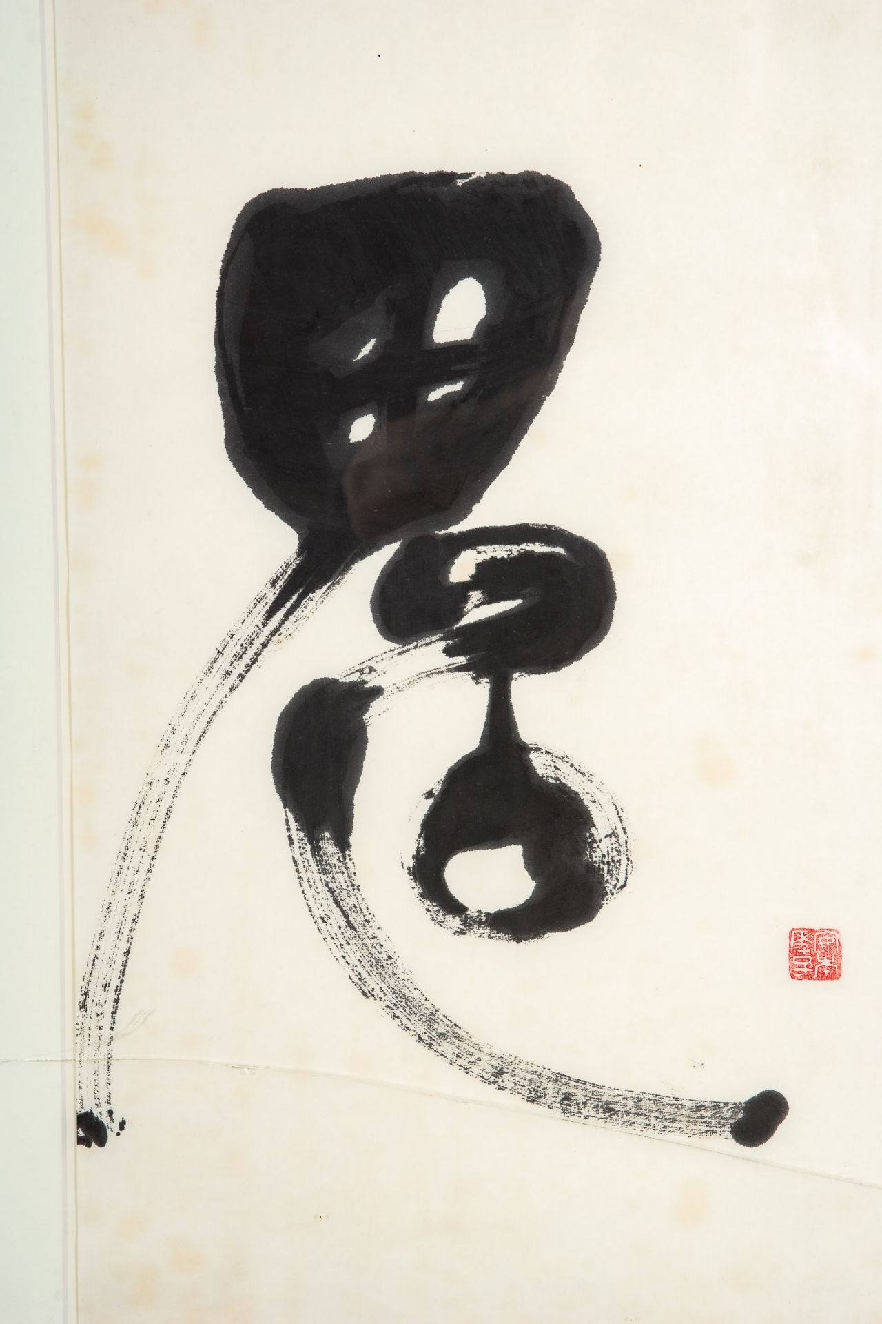 Hinter Glas gerahmte chinesische Tuschmalerei in Passepartout, Blattmaß ca. 58,5 x 34 cm, Rahmen be - Bild 4 aus 7