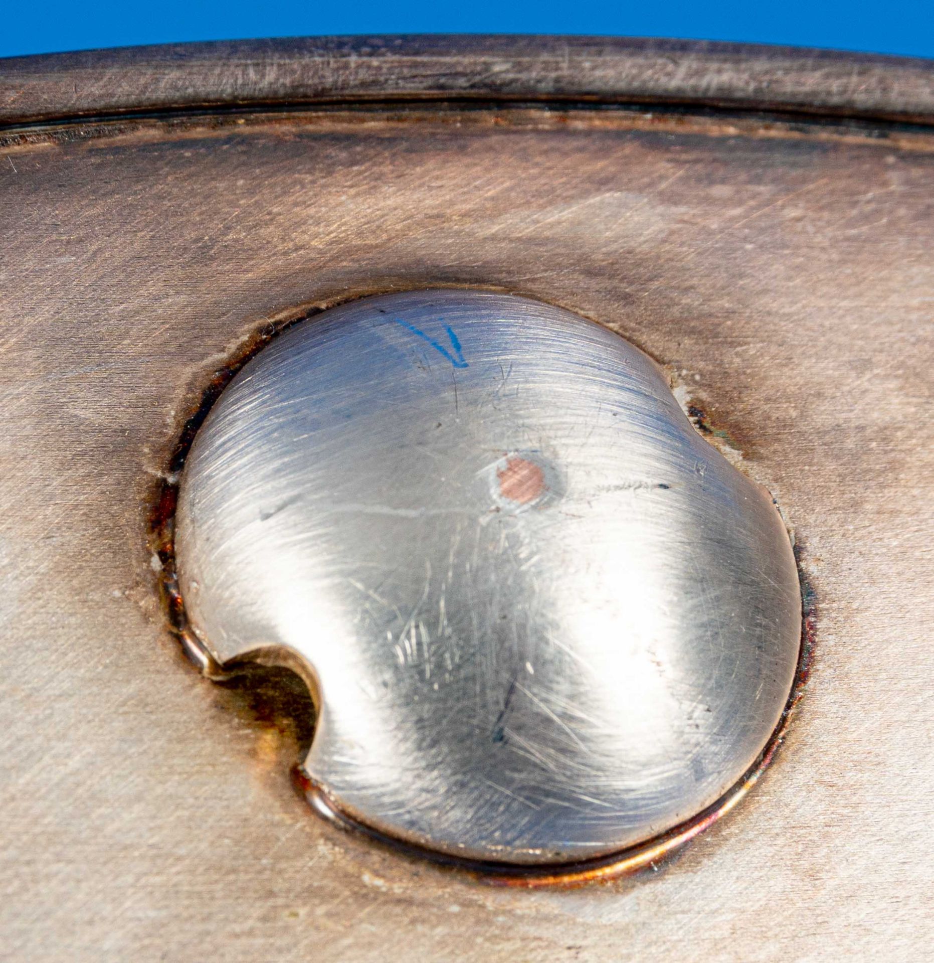 Großes versilbertes, ovales Henkeltablett "Sheffield-Silver plated", durchbrochen gearbeiteter, hoc - Image 7 of 8