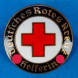 Emailliertes rundes "Helferin"-Abzeichen, Deutsches Rotes Kreuz, getragenes Original der Zeit 1933