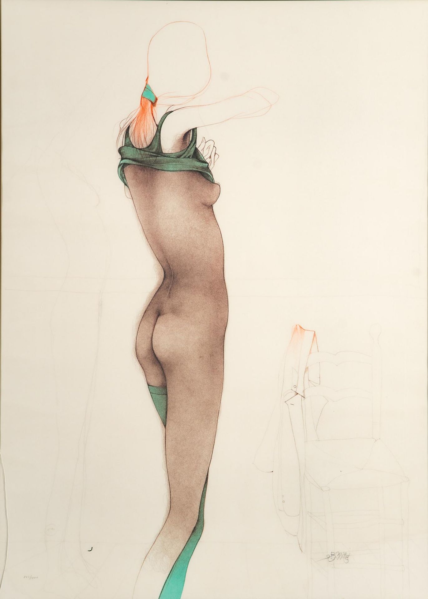 "Silk Stockings", hinter Glas gerahmte orig. Lithographie in 3 Farben des Bruno Bruni, italienische - Image 2 of 10