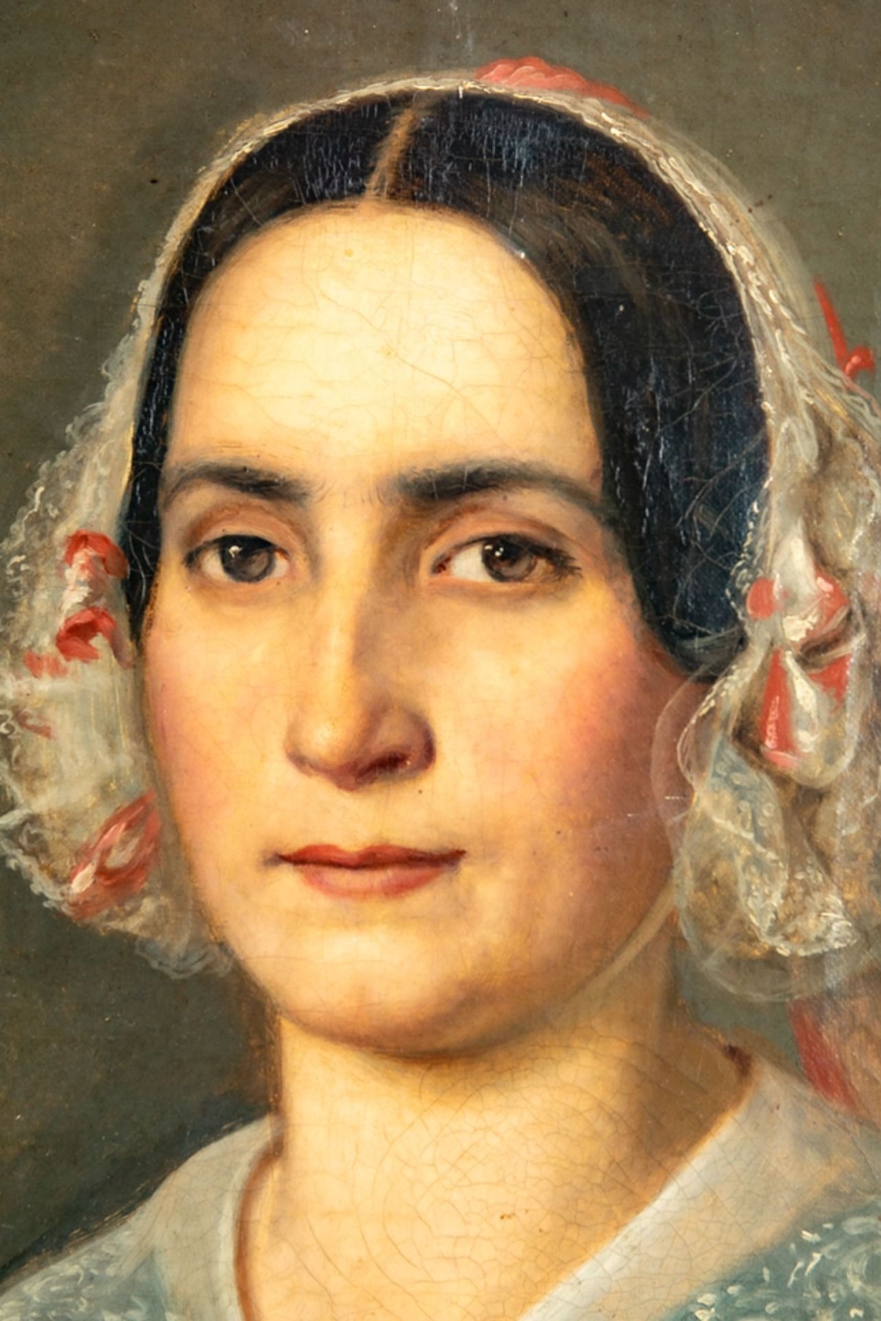 Paar Portraits. Gemälde, Öl auf Leinwand, je ca. 55 x 44 cm, Biedermeier um 1830, das stärker besch - Image 11 of 15