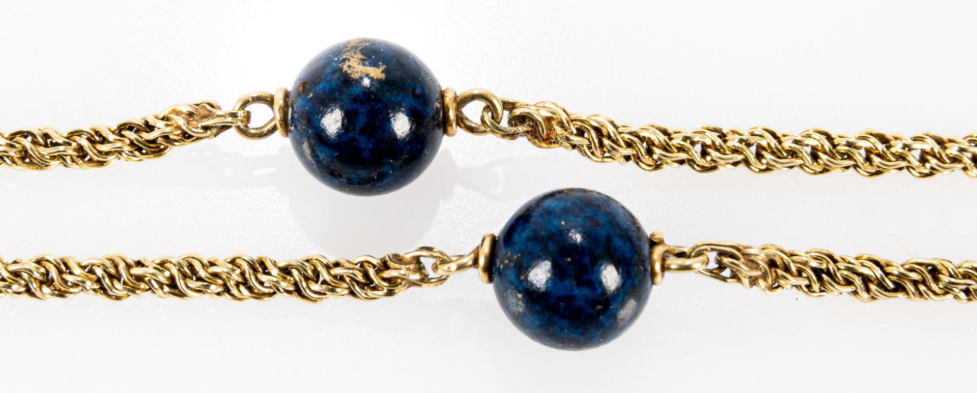 Elegante Halskette, ca. 80 cm lange, zarte 585er Gelbgold Gliederkette, von insgesamt 9 Lapislazuli - Image 2 of 4