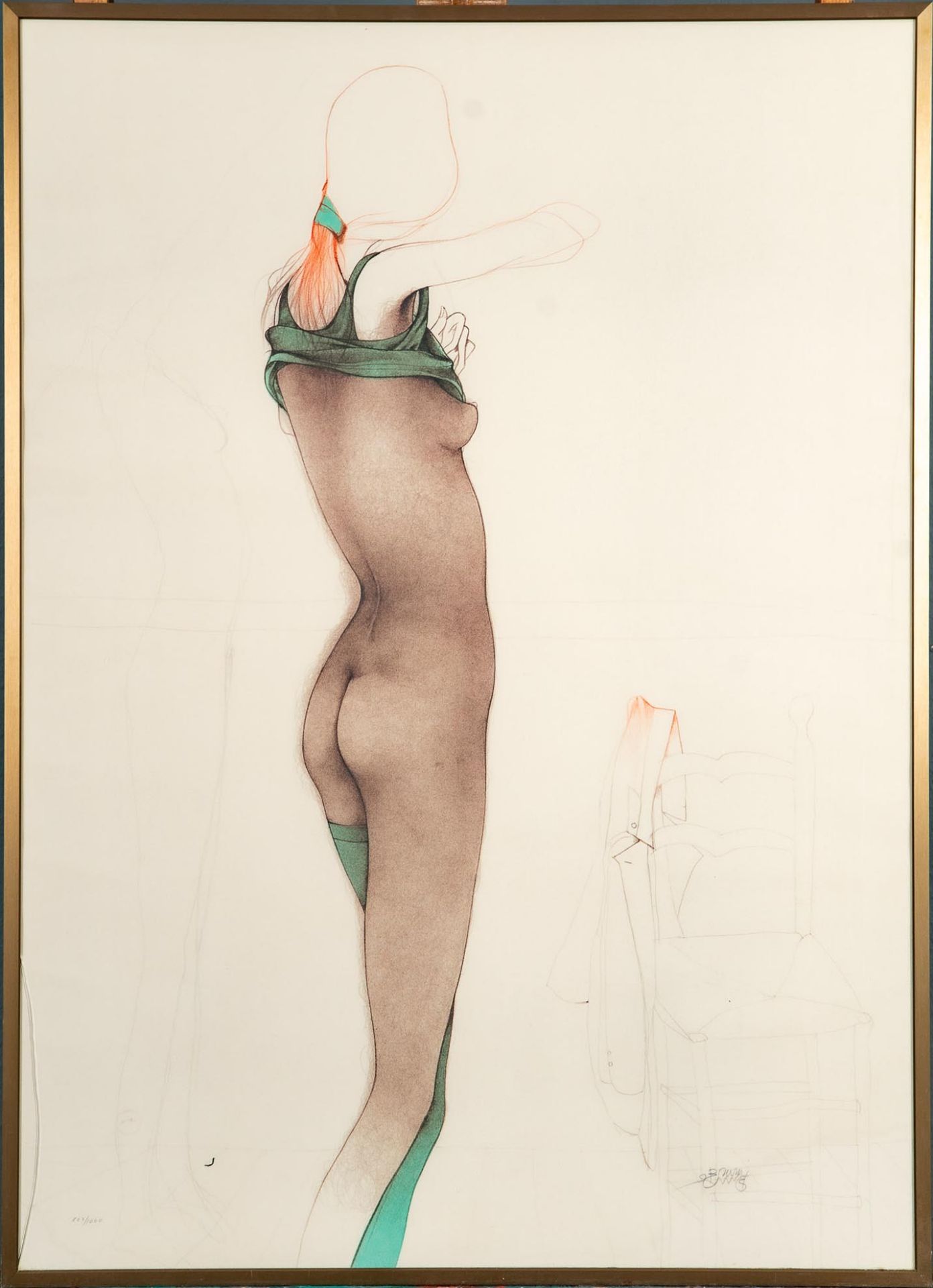 "Silk Stockings", hinter Glas gerahmte orig. Lithographie in 3 Farben des Bruno Bruni, italienische