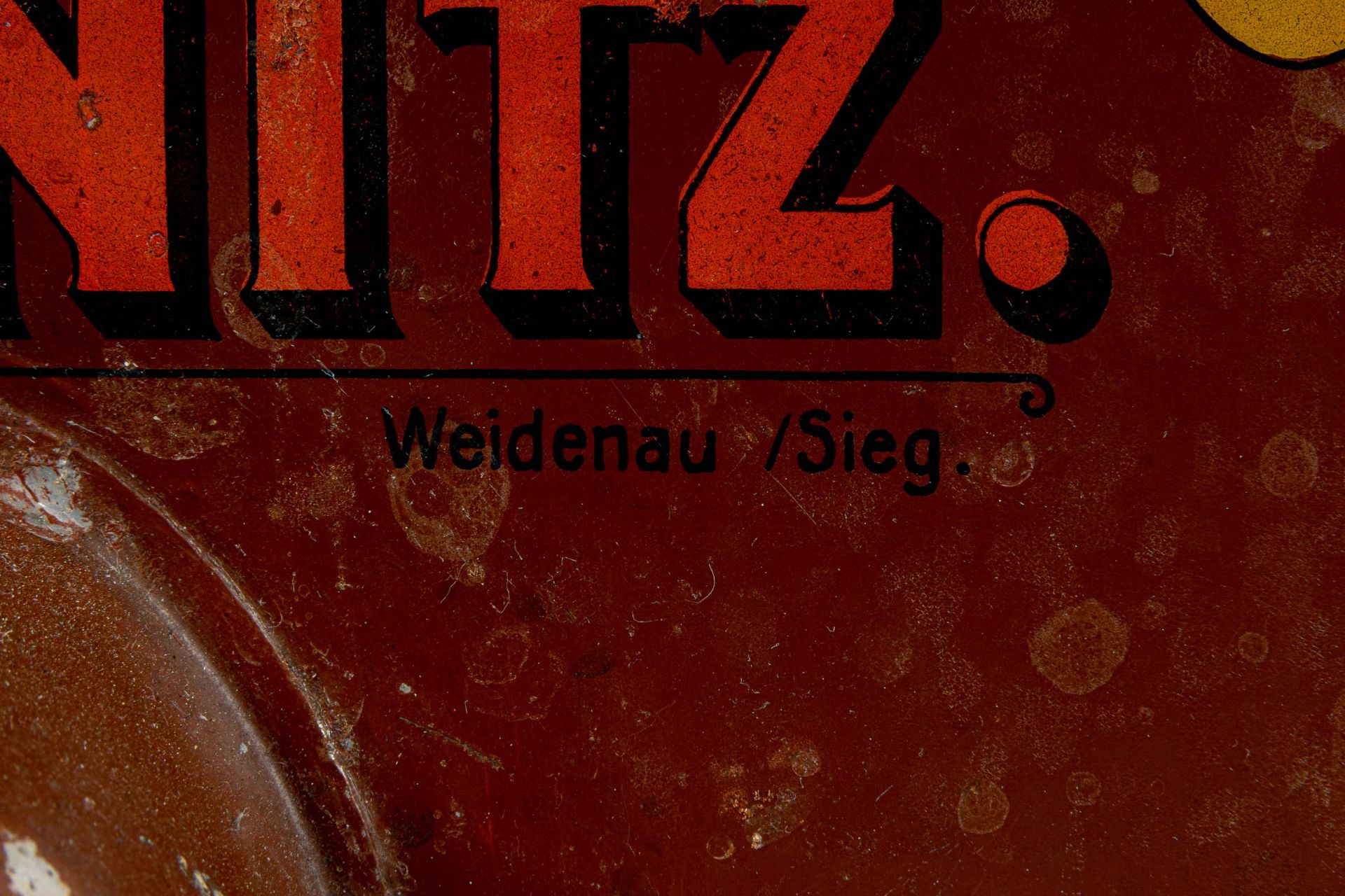 Antike "KAFFEEDOSE", rotbräunlich lackiertes Blech, in der Front bez.: "KAFFEE GROSS RÖSTEREI - "HE - Image 4 of 7