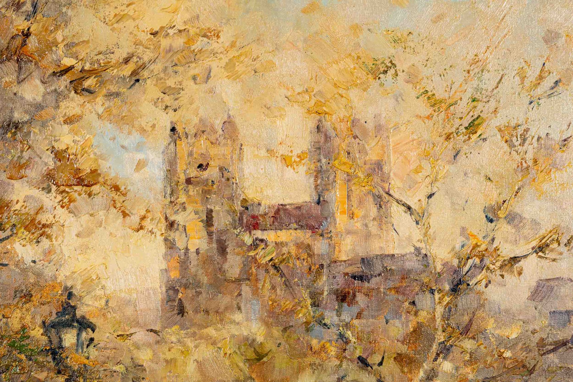 Herbstliches Paris mit Notre Dame im Hintergrund; Gemälde Öl auf Leinwand, ca. 70 x 80 cm, unten re - Image 4 of 9