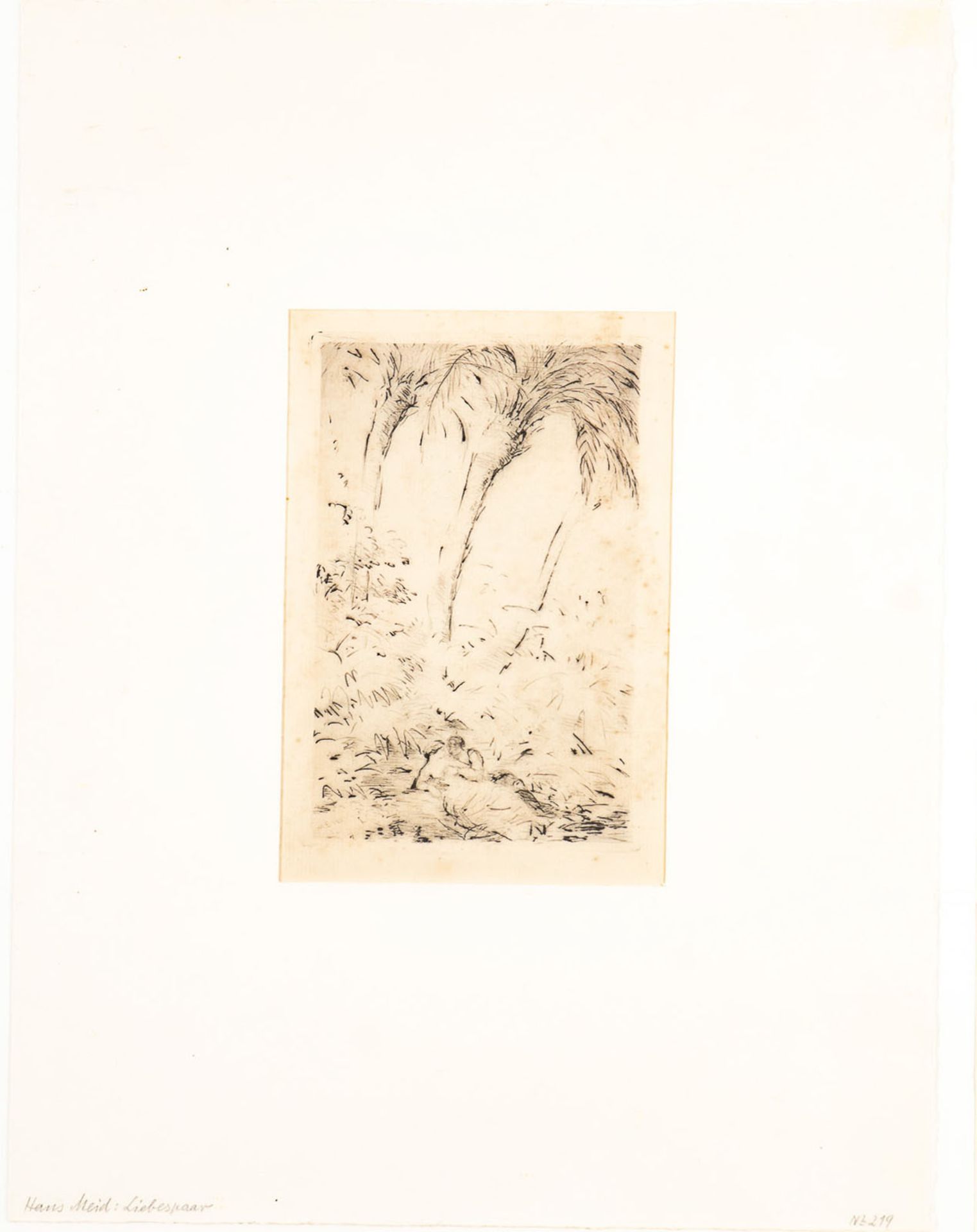 "Liebespaar", Radierung des Hans Meid (1883 - 1957), Platte ca. 20 x 13 cm, in Passepartout hinter - Image 2 of 5