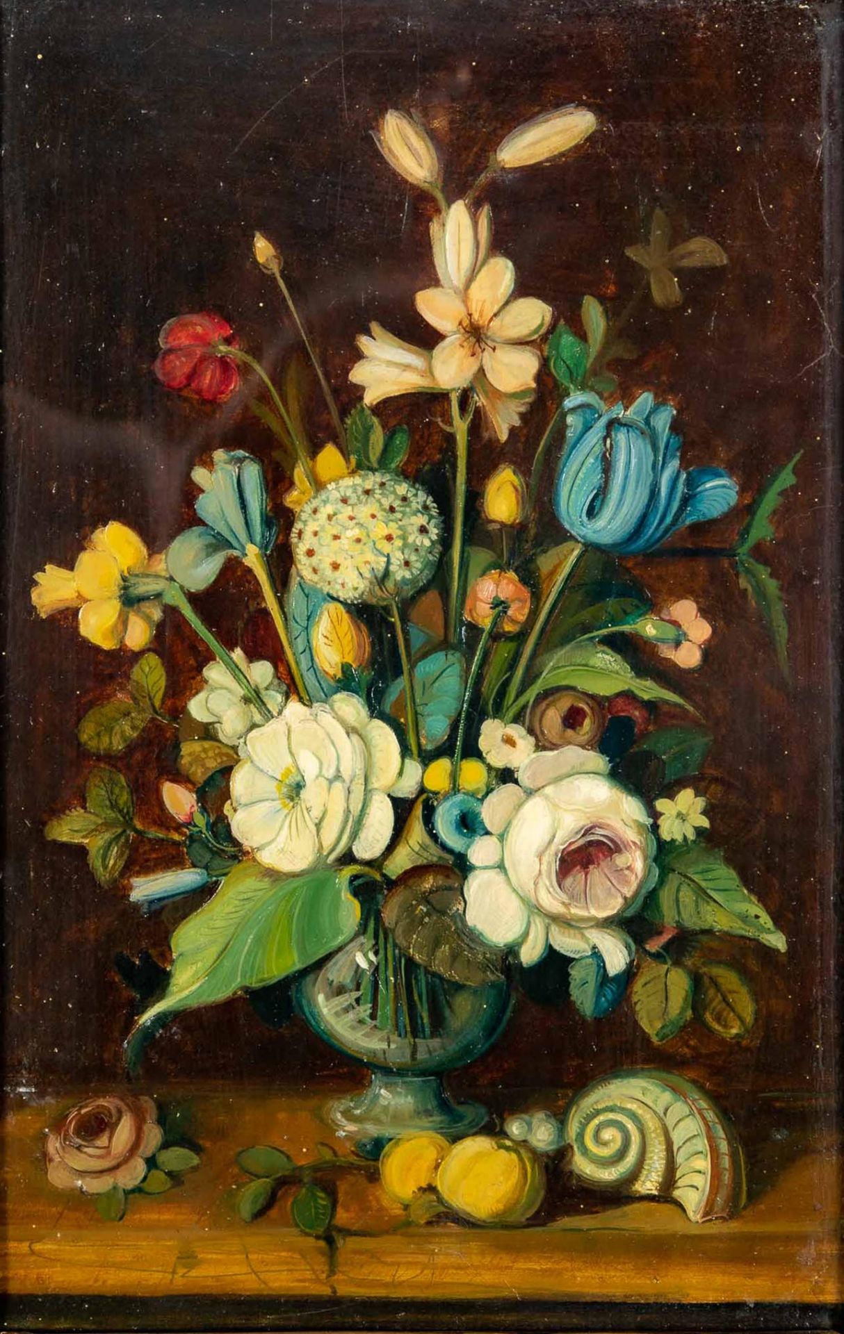 Dekoratives Blumenstilleben, Öl auf Holztafel, ca. 28,5 x 20 cm, hinter Glas gerahmt, unsignierte B - Image 2 of 4