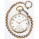 OMEGA - Taschenuhr im 800er Silbergehäuse, gepflegter, unperfekter Erhalt, Ziffernblatt mit Rissen