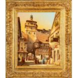 "Der weiße Turm" (Rothenburg ob der Tauber), detailreiches Gemälde, Öl auf Kupfertafel, ca. 30 x 24