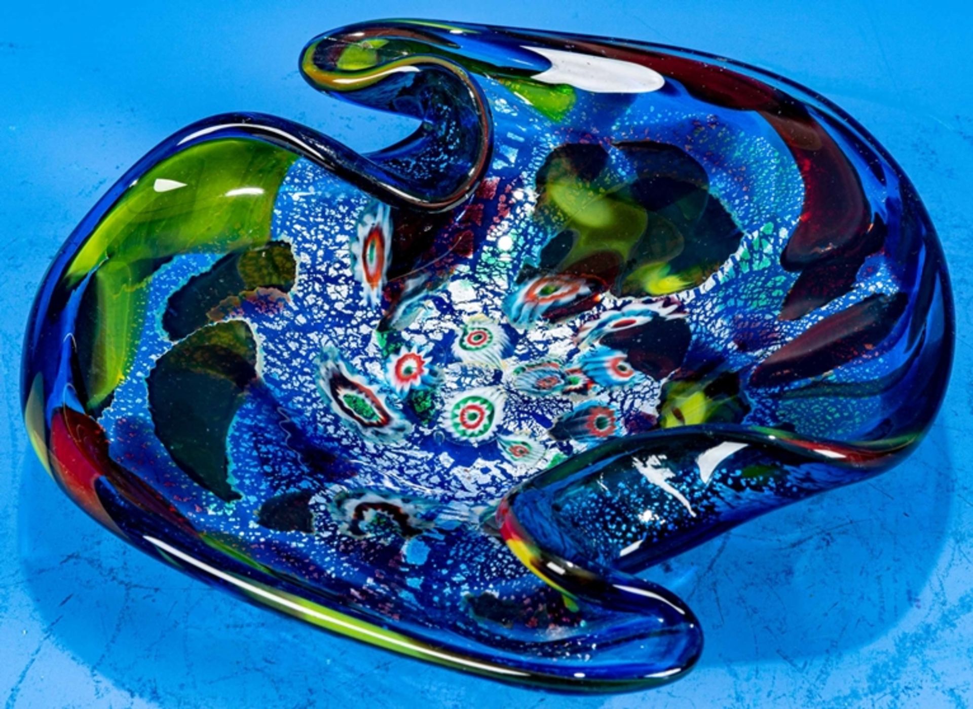 Dickwandige Ying und Yang-förmige Murano-Glasschale der 1960er/70er Jahre, polychrom durchwirktes, - Image 3 of 7