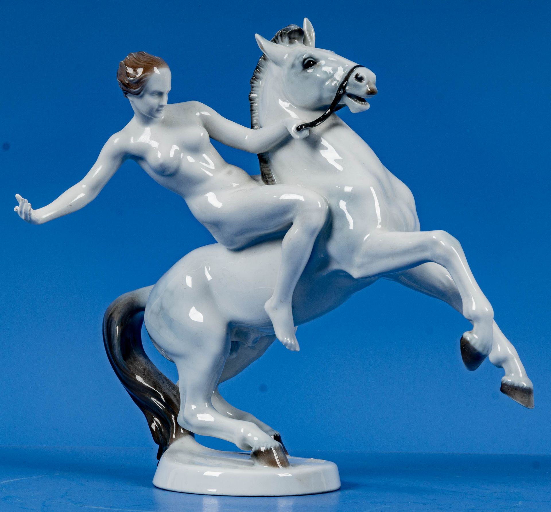 "Reitende Amazone", polychrom staffiertes Weißporzellan, "Rosenthal Kunstabteilung", wohl 1950er Ja