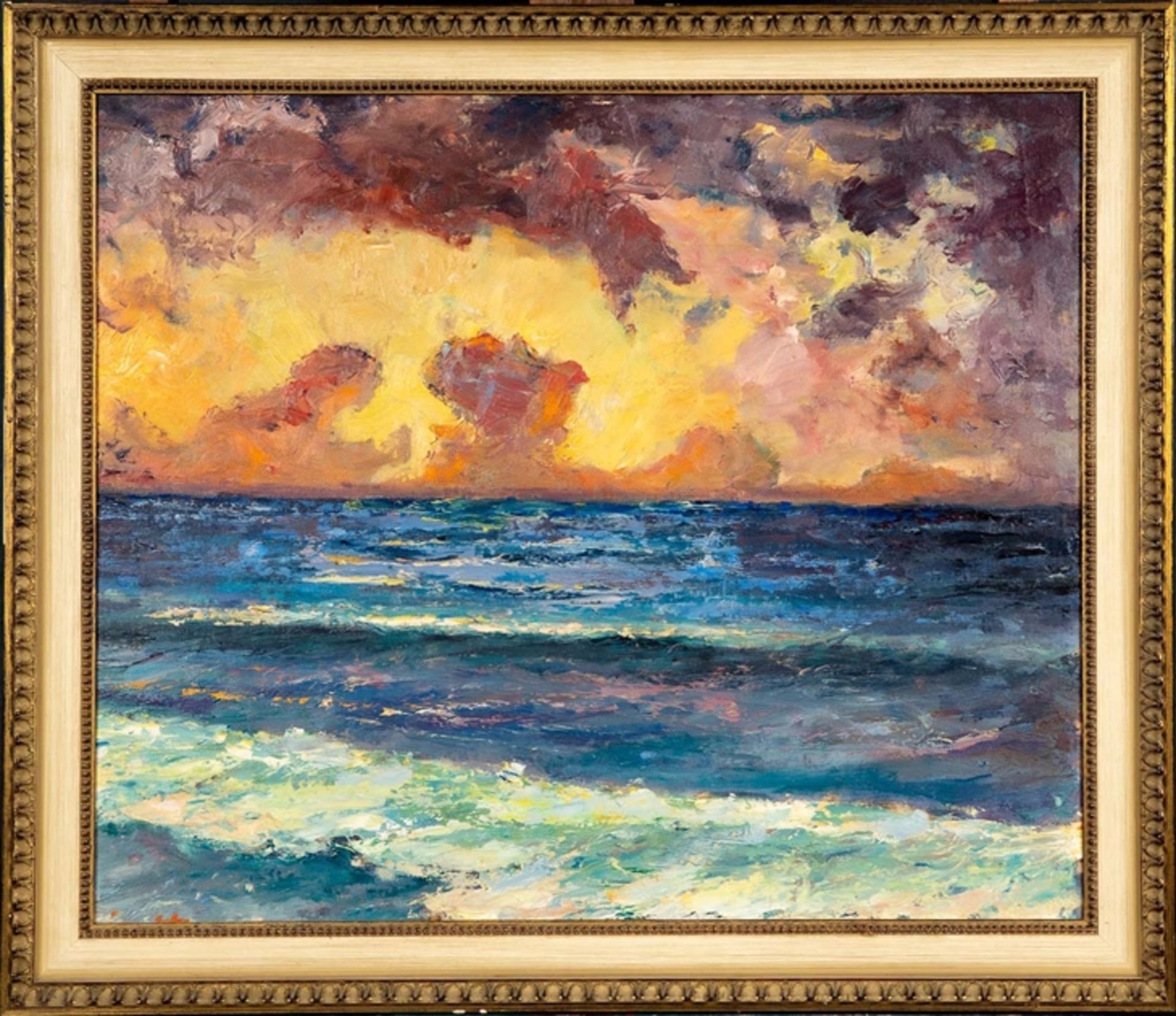 "Anlandende Wellen", Gemälde Öl/Acryl auf Hartfaserplatte, ca. 50 x 60 cm, unten links undeutlich b