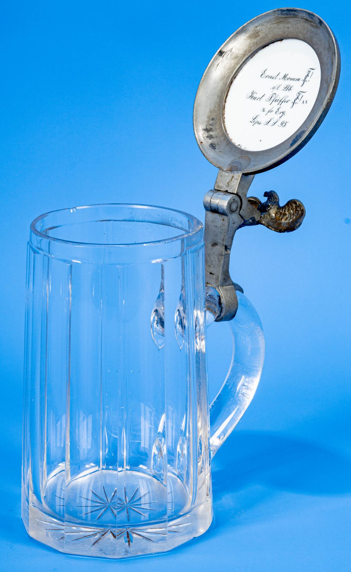 Studentisches Bierglas, 0,5 l Fassungsvermögen, geschliffener, farbloser Glaskorpus, von Adler bekr - Image 3 of 10