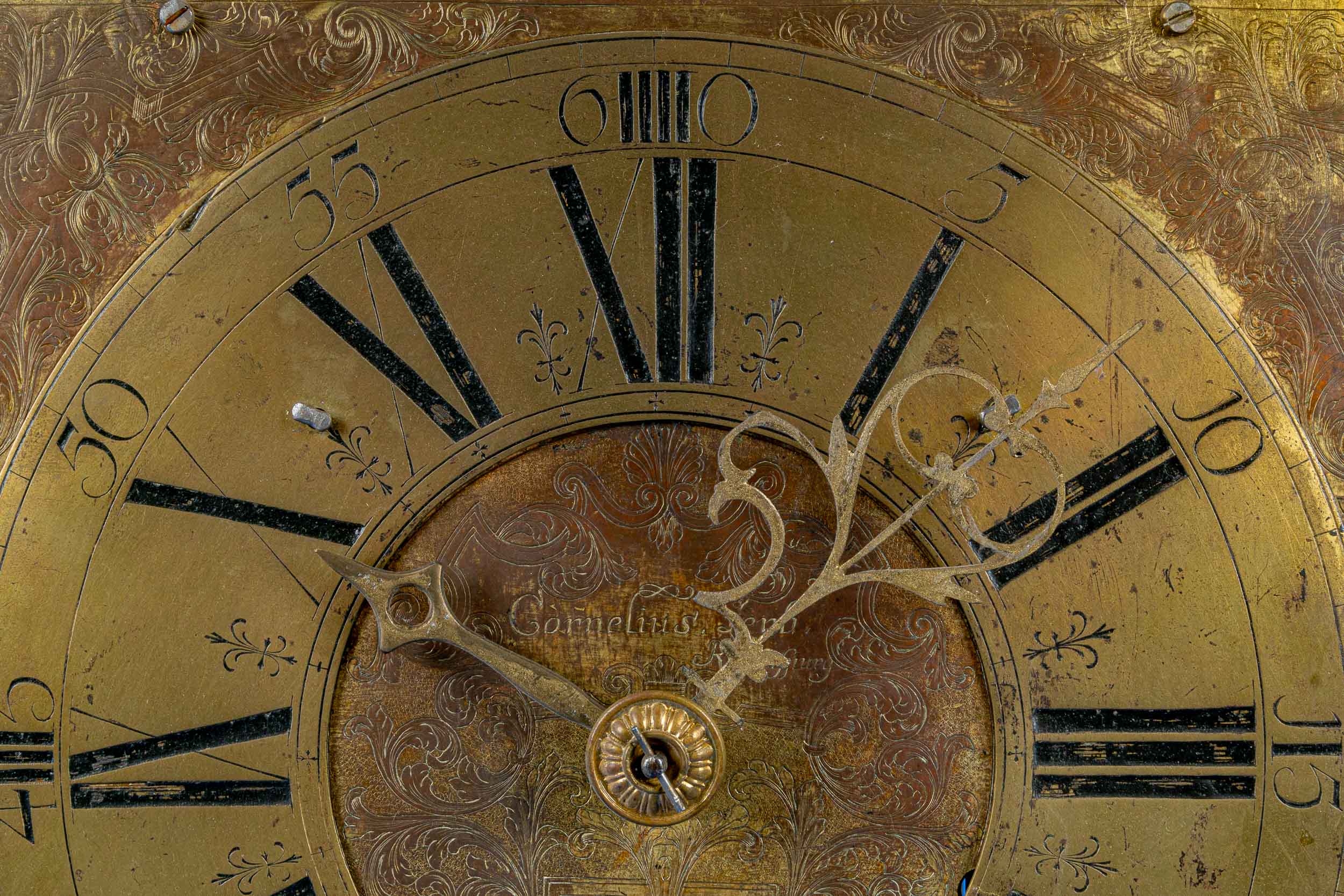 Antikes Standuhren-Uhrwerk, auf dem Ziffernblatt bez.: "Cornelius Lerp Regenspurg". 2. Drittel 18. - Image 6 of 12