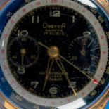 "DREFFA" - Chronograph Herrenarmbanduhr. Ungeprüftes Uhrwerk in 18 k Gelbgoldgehäuse an getragenem