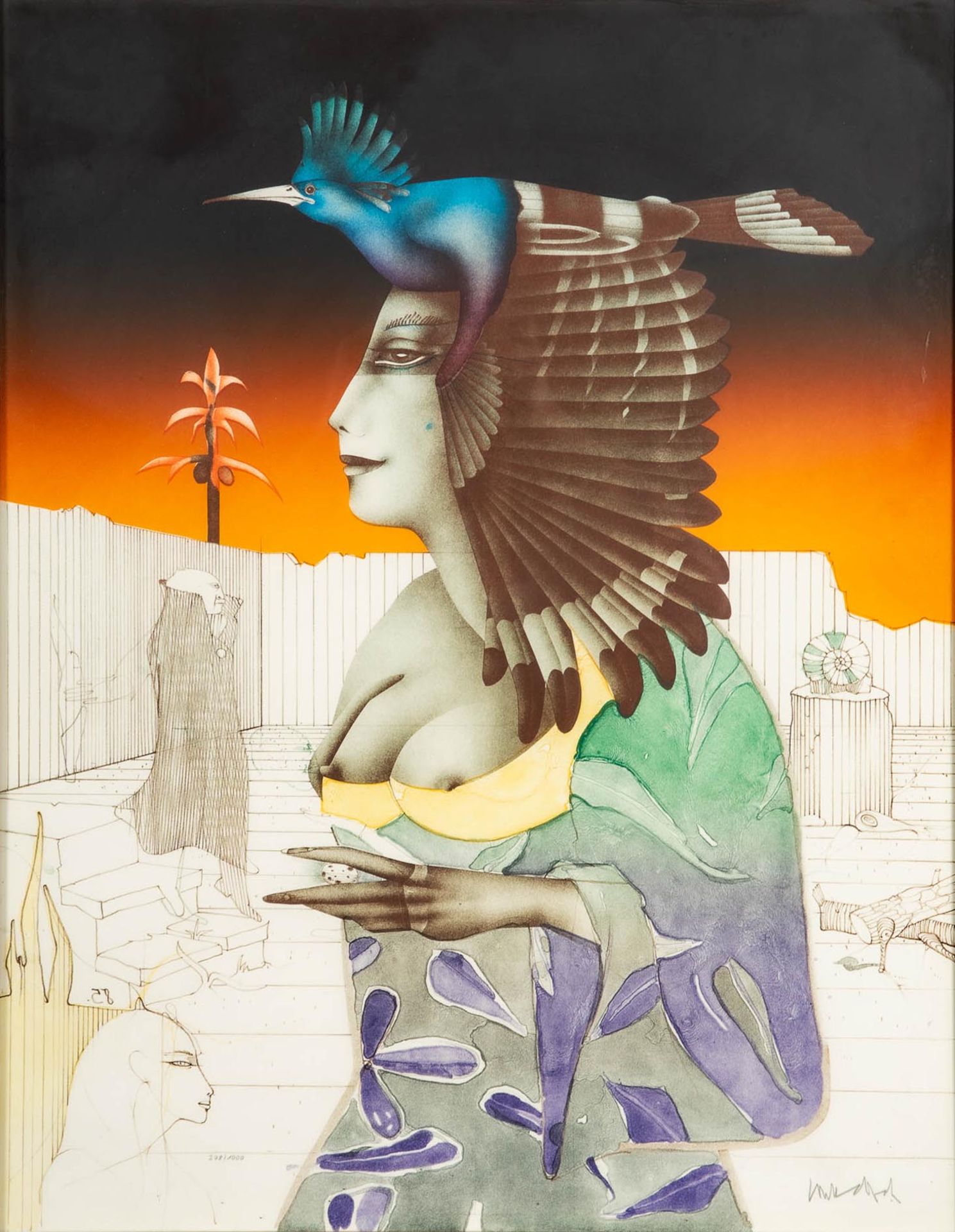 "Gartenvogel", Farblithographie aus der Folge "Im Schatten deiner Flügel", handsigniert von PAUL WU - Bild 2 aus 8