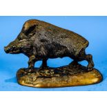 Wildschwein, Bronze, 2. Hälfte 20. Jhdt.; bezeichnet: MK. Kornilick. Auf naturalistisch gestalteter