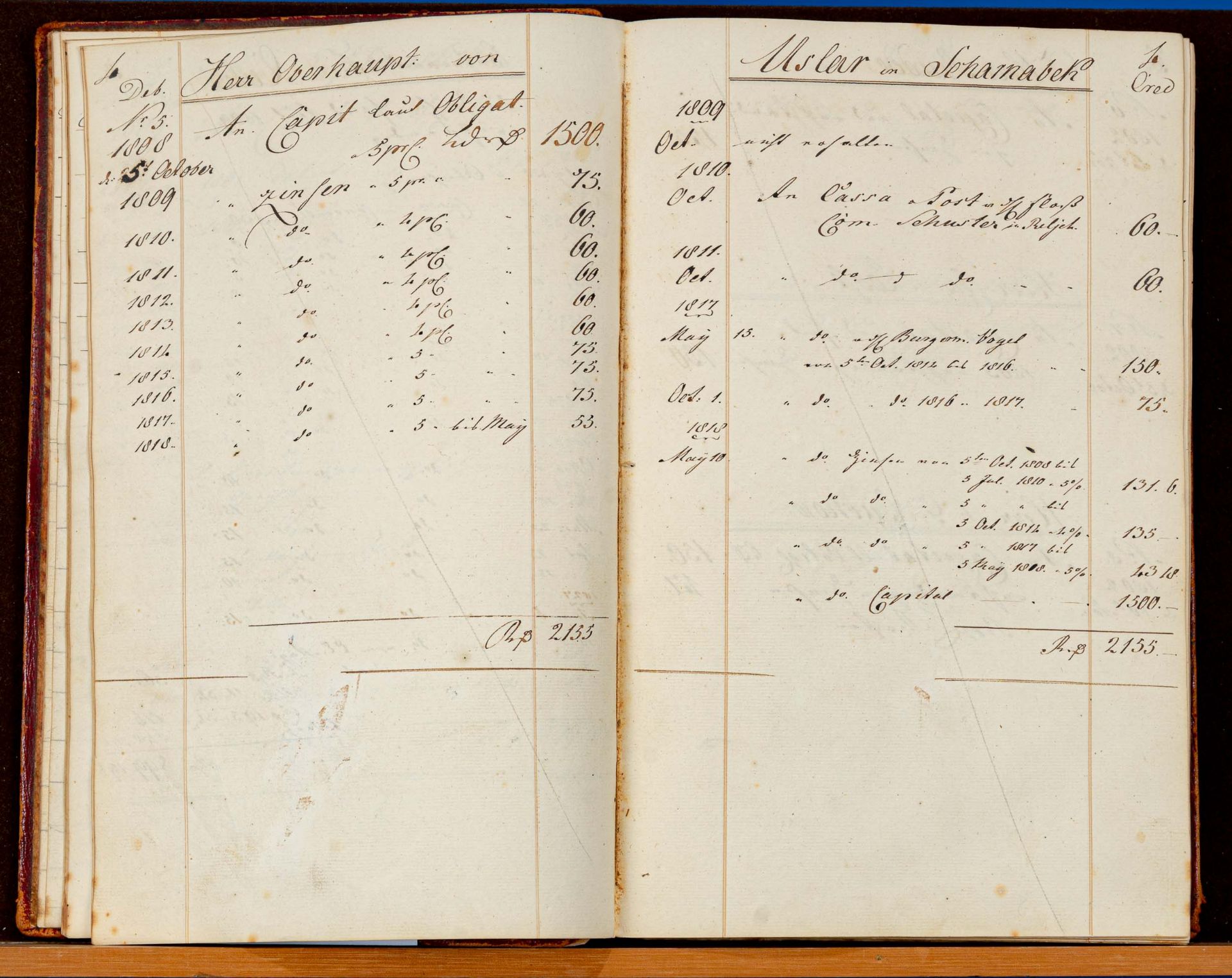 "CAPITALIEN-CONTO-BUCH für Johann Julius Christoph Tuve in Zelle (Celle) 1809"; ca. 4,5 x 32 x 20 c - Image 3 of 6