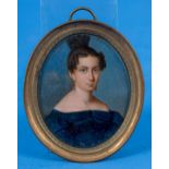 Ovales Damenporträt der Goethezeit, mit feinem Pinsel, detailreiche akademische Malerei aus der Zei