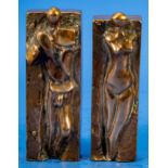 "ER + SIE" - Bronze, plastisch ausgearbeitete massiv gegossene Bronzebarren, seitlich rechts signie