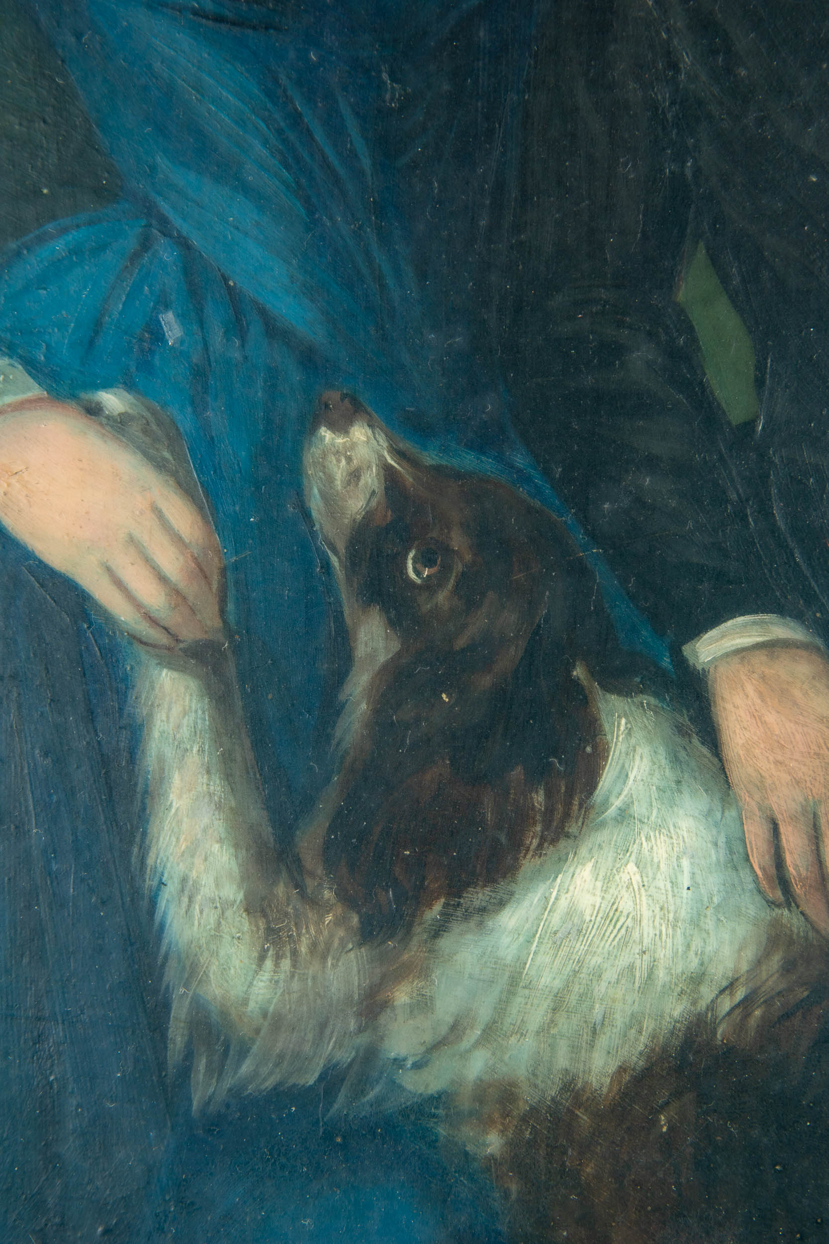 "Kinderporträt mit Hund", unsignierte qualitätvolle, akademische Malerei, Biedermeier um 1830/40, M - Image 8 of 10