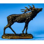 "Röhrender Hirsch", Bronze, signiert: MK. Kornilick, auf naturalistisch gestalteter Plinthe,diese u
