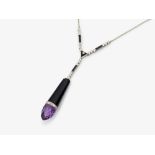 Historisches Shorty-Collier verziert mit Diamanten, Onyx und einem Amethyst